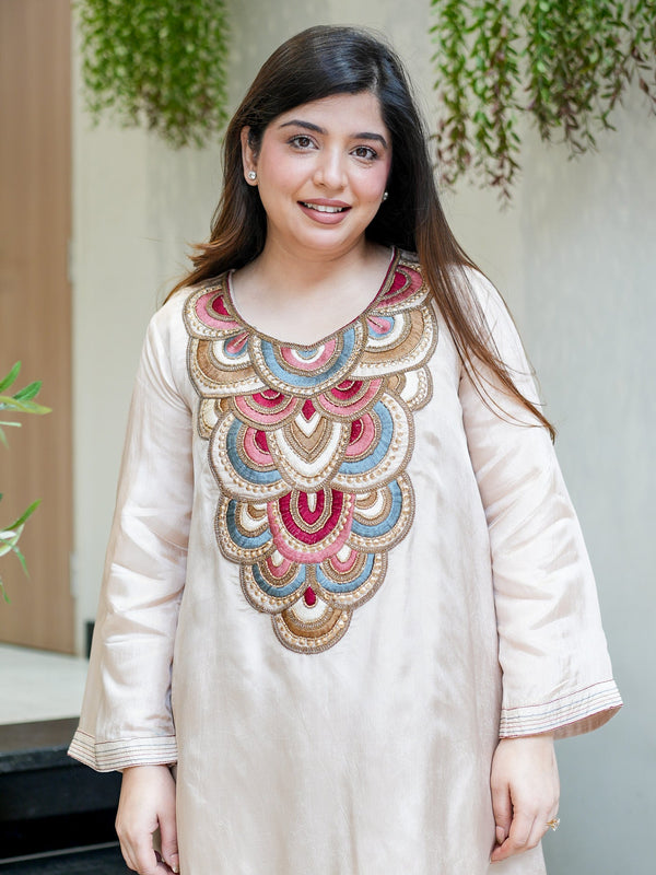 Women's French Crepe Embroidered Kurta Pant Set