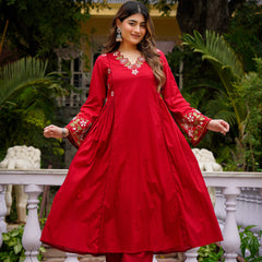 Women's Chanderi Silk Embroidered Kurta Pant & Organza Dupatta Set