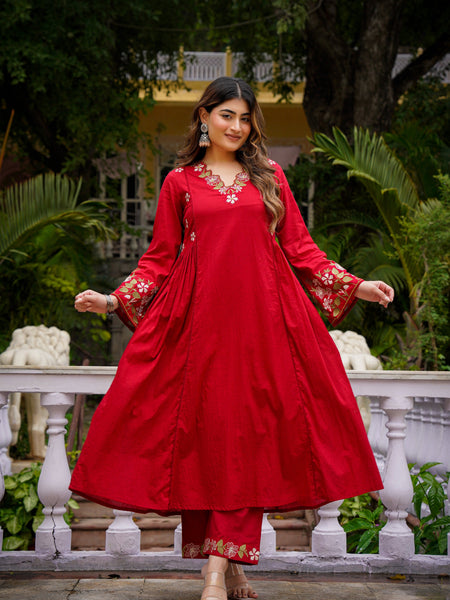 Women's Chanderi Silk Embroidered Kurta Pant & Organza Dupatta Set