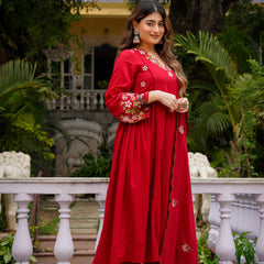 Women's Chanderi Silk Embroidered Kurta Pant & Organza Dupatta Set