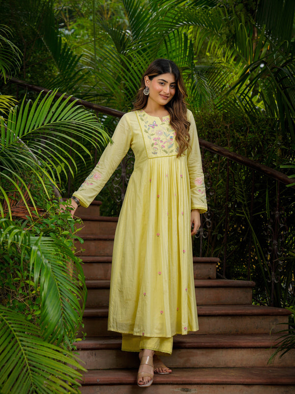 Women’s Chanderi Silk Embroidered Kurti With Bottom & Chanderi Dupatta Set