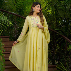 Women’s Chanderi Silk Embroidered Kurti With Bottom & Chanderi Dupatta Set