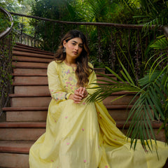 Women’s Chanderi Silk Embroidered Kurti With Bottom & Chanderi Dupatta Set