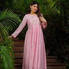 Women’s Chanderi Silk Embroidered Kurti With Bottom & Chanderi Dupatta Set