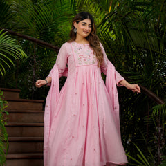 Women’s Chanderi Silk Embroidered Kurti With Bottom & Chanderi Dupatta Set