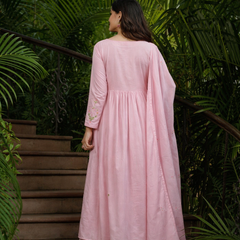 Women’s Chanderi Silk Embroidered Kurti With Bottom & Chanderi Dupatta Set