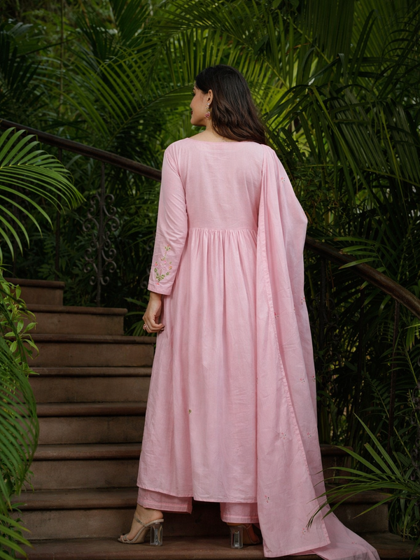 Women’s Chanderi Silk Embroidered Kurti With Bottom & Chanderi Dupatta Set