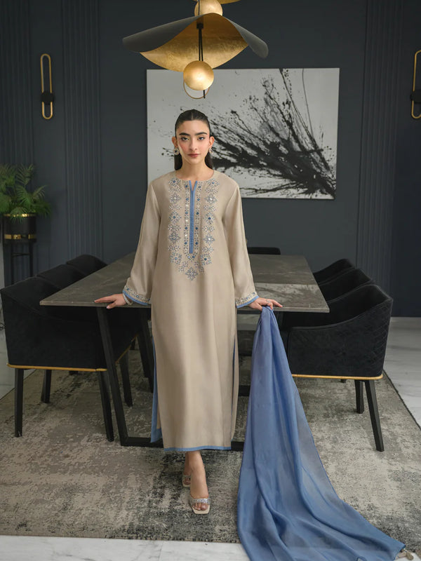 Chanderi Silk Kurta Set With Chinon Dupatta