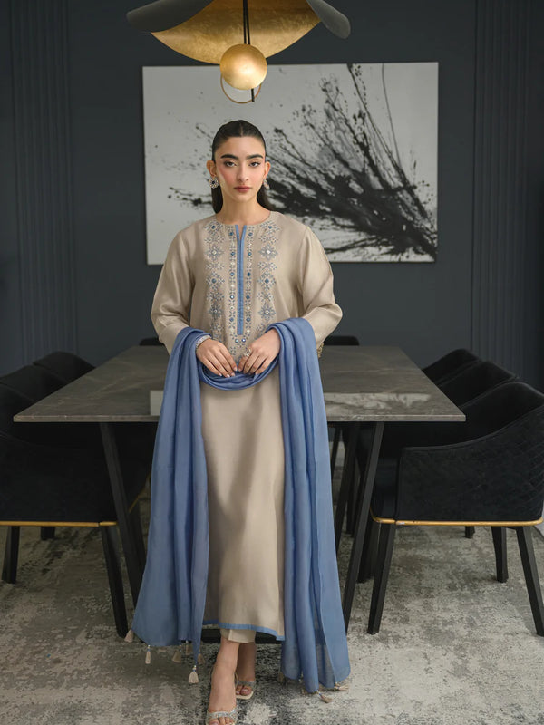 Chanderi Silk Kurta Set With Chinon Dupatta