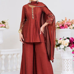 Women's Silk Straight Kurta Pant Set With Matching Silk Dupatta