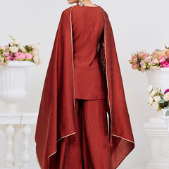 Women's Silk Straight Kurta Pant Set With Matching Silk Dupatta