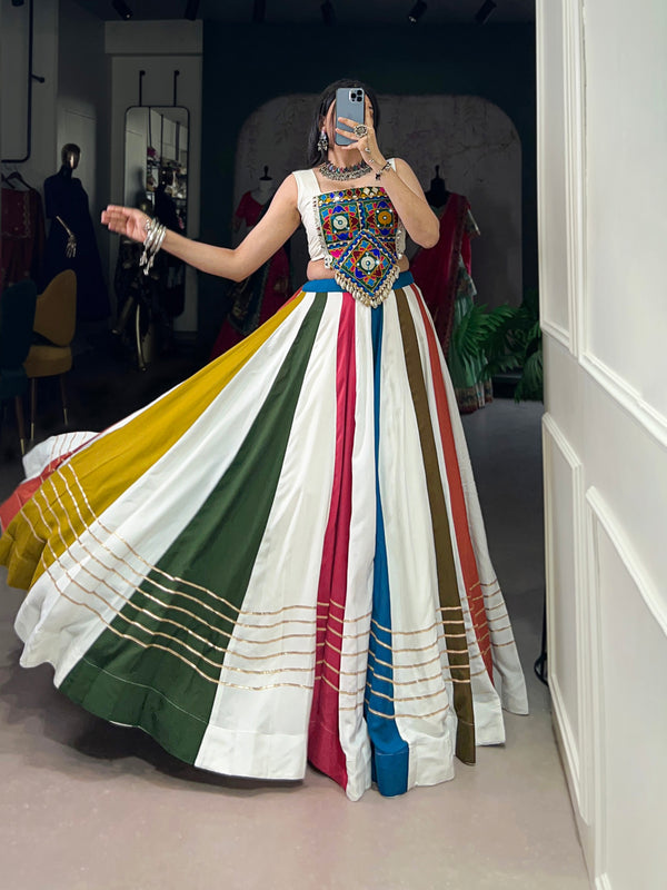 Women's Pure Rayon Mirror Gamthi Lehenga Choli with Gota Patti & Jarkan Work