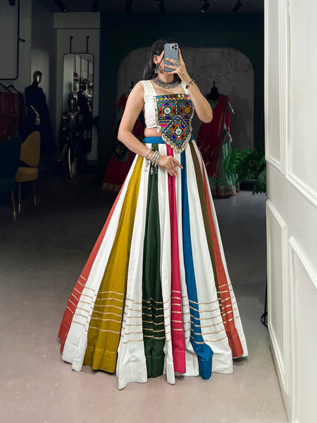 Women's Pure Rayon Mirror Gamthi Lehenga Choli with Gota Patti & Jarkan Work