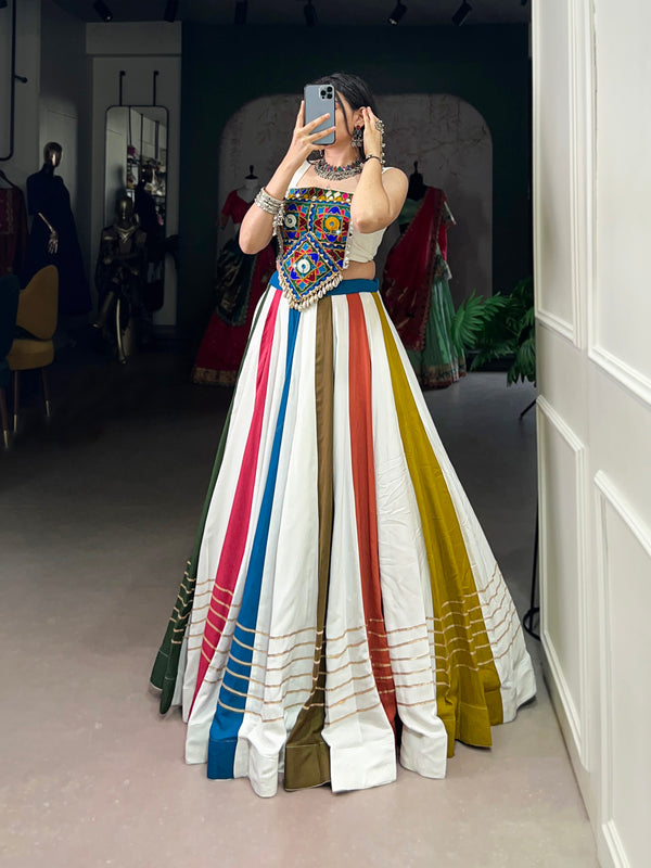 Women's Pure Rayon Mirror Gamthi Lehenga Choli with Gota Patti & Jarkan Work