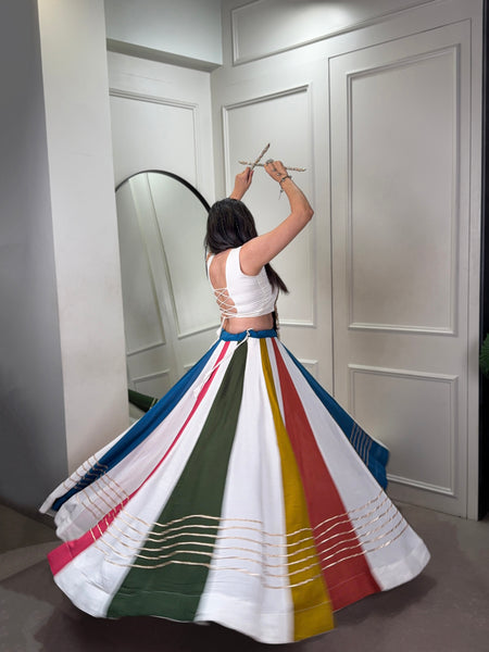 Women's Pure Rayon Mirror Gamthi Lehenga Choli with Gota Patti & Jarkan Work