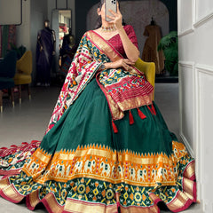Women's Tusser Silk Floral Print Lehenga Choli with Foil Work & Gotta Patti Dupatta