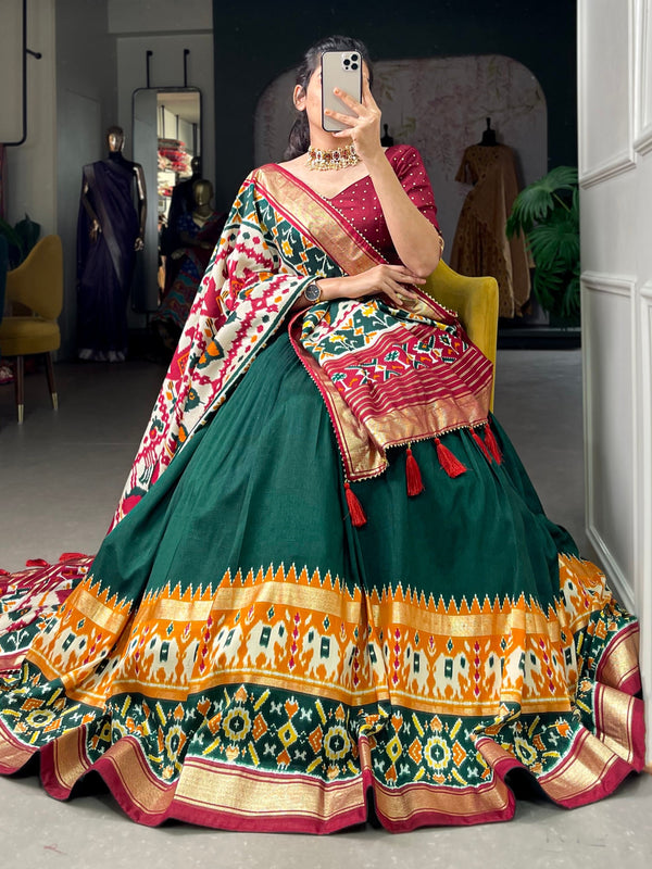 Women's Tusser Silk Floral Print Lehenga Choli with Foil Work & Gotta Patti Dupatta