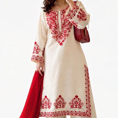 Women's Karishma Cotton Straight Kurta Pant Set With Nazmeen Dupatta