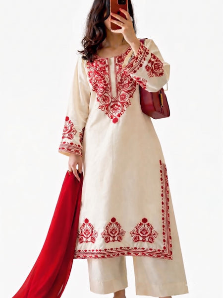 Women's Karishma Cotton Straight Kurta Pant Set With Nazmeen Dupatta