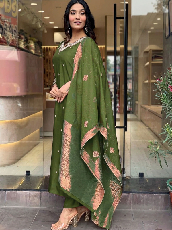 Pure Cotton Kurta Set with Zcard Dupatta