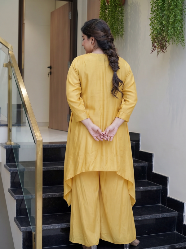 Women's French Crepe Embroidered Kurta Palazzo Set