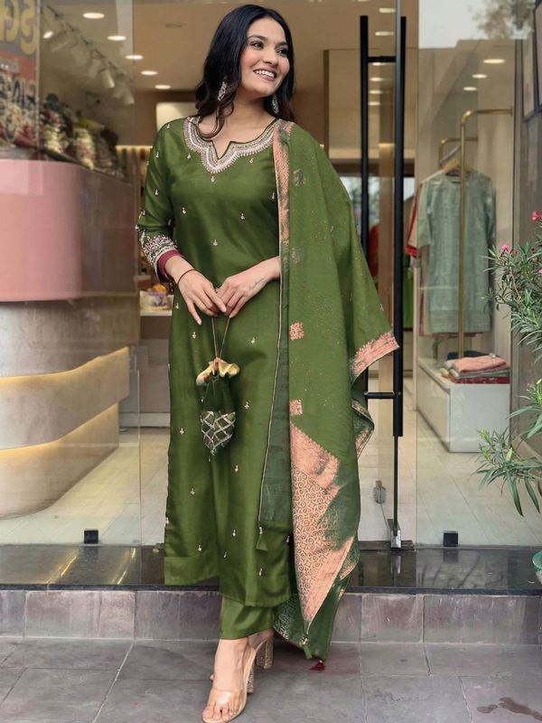 Pure Cotton Kurta Set with Zcard Dupatta