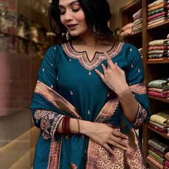 Pure Cotton Kurta Set With Zcard Dupatta