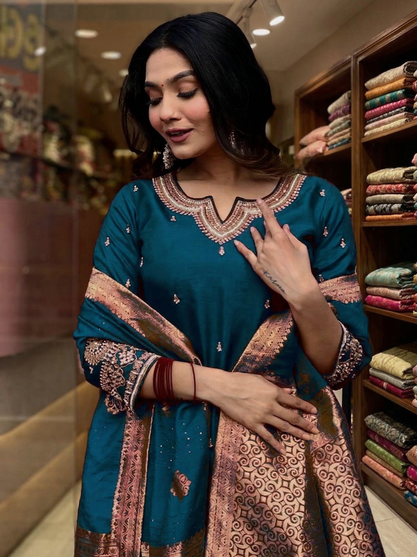 Pure Cotton Kurta Set With Zcard Dupatta