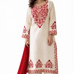 Women's Karishma Cotton Straight Kurta Pant Set With Nazmeen Dupatta