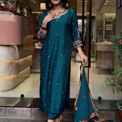 Pure Cotton Kurta Set With Zcard Dupatta
