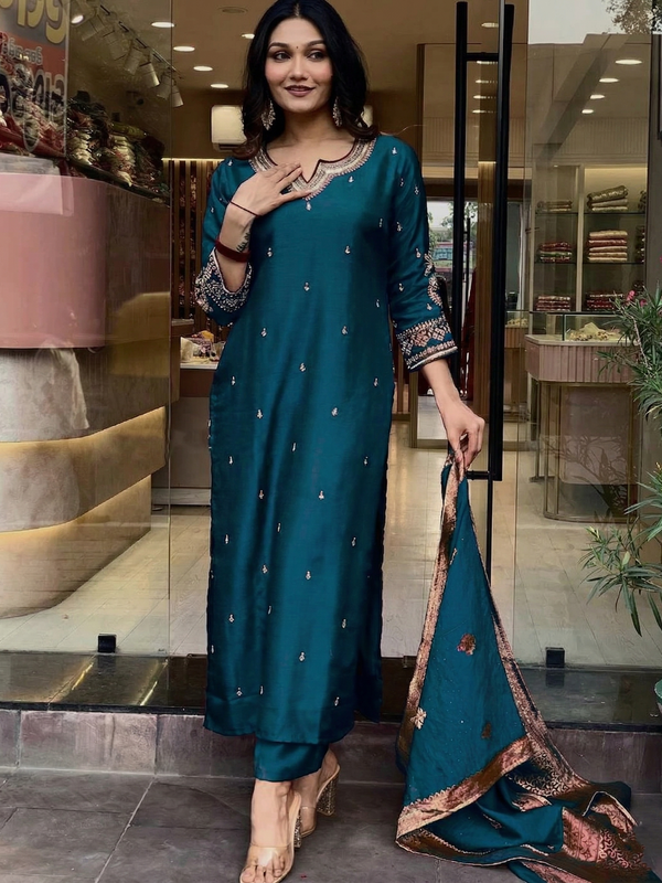 Pure Cotton Kurta Set With Zcard Dupatta
