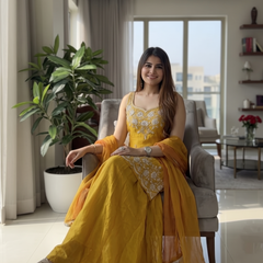 Women's Embroidered Satin Kurta With Embroidered Pant & Dupatta Set