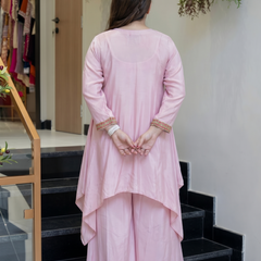 Women's French Crepe Embroidered Kurta Palazzo Set