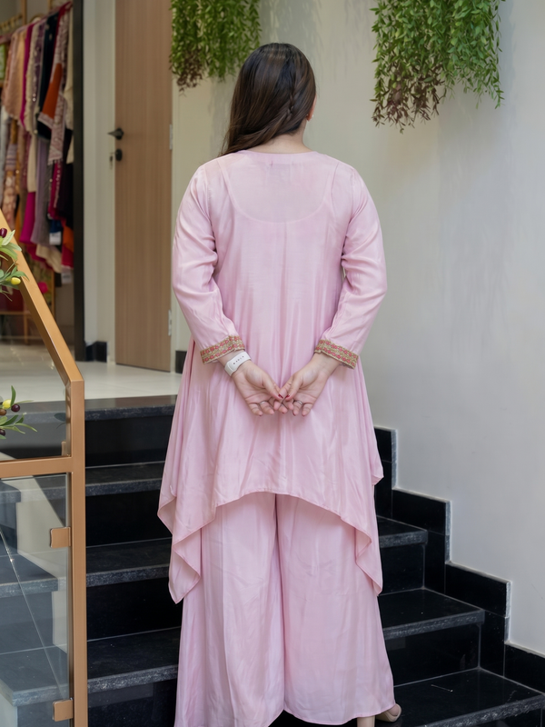 Women's French Crepe Embroidered Kurta Palazzo Set