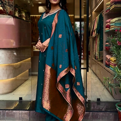 Pure Cotton Kurta Set With Zcard Dupatta