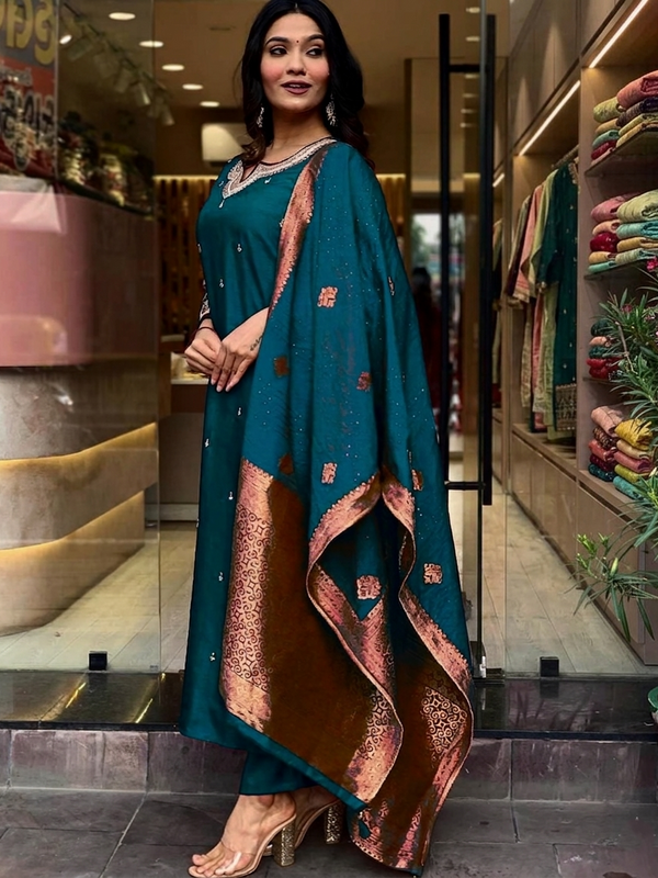 Pure Cotton Kurta Set With Zcard Dupatta