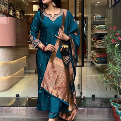 Pure Cotton Kurta Set With Zcard Dupatta