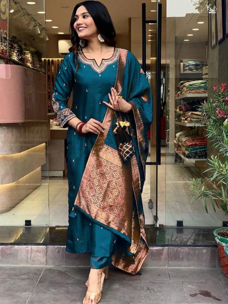 Pure Cotton Kurta Set With Zcard Dupatta