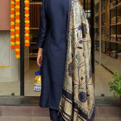 Women's Viscose Chanderi Embroidered Kurta Pant & Satin Dupatta Set