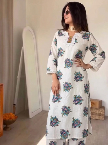 Women's Cotton Straight Kurta Pant Set