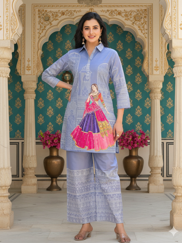 Women A-Line Rayon Co-ord Set With Digital Print