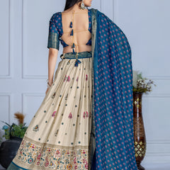 Women's Heavy Lichi Jacquard Lehenga Choli with Jari Print & Dupatta