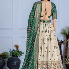 Women's Heavy Lichi Jacquard Lehenga Choli with Jari Print & Dupatta
