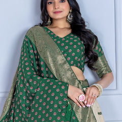 Women's Heavy Lichi Jacquard Lehenga Choli with Jari Print & Dupatta