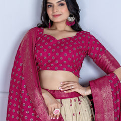 Women's Heavy Lichi Jacquard Lehenga Choli with Jari Print & Dupatta