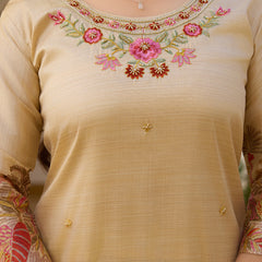 Women’s Viscose Assam Silk Embroidered Kurta With Bottom & Printed Assam Silk Dupatta Set