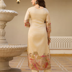Women’s Viscose Assam Silk Embroidered Kurta With Bottom & Printed Assam Silk Dupatta Set
