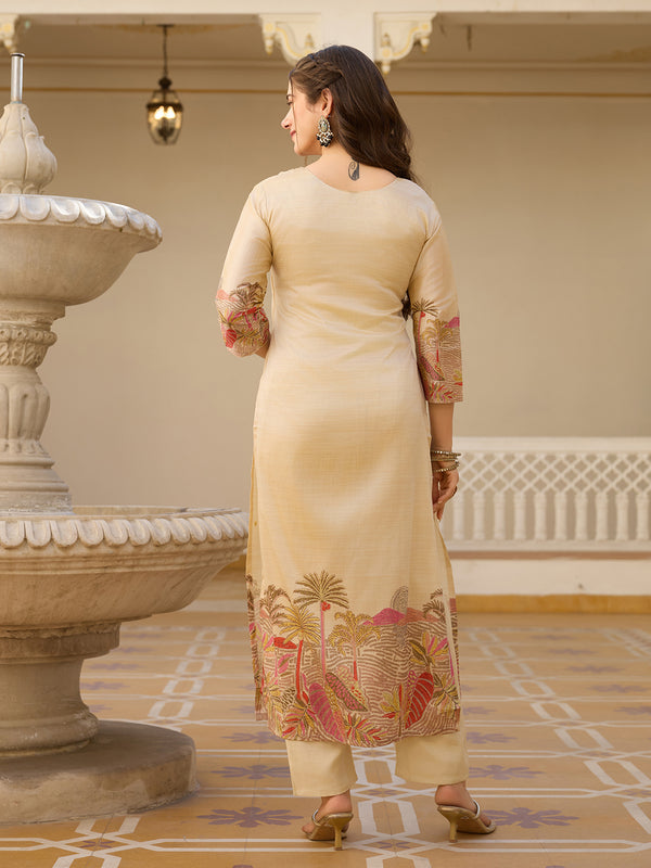 Women’s Viscose Assam Silk Embroidered Kurta With Bottom & Printed Assam Silk Dupatta Set