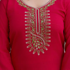 Women's Viscose Chanderi Embroidered Beads Kurta with Bottom & Tabby Organza Dupatta Set