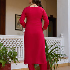 Women's Viscose Chanderi Embroidered Beads Kurta with Bottom & Tabby Organza Dupatta Set
